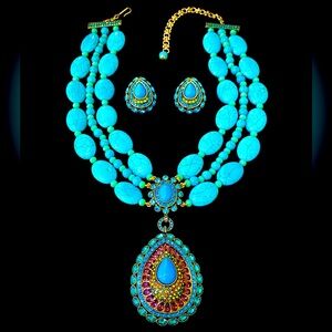 Heidi Daus Turquoise and Gold Necklace Set